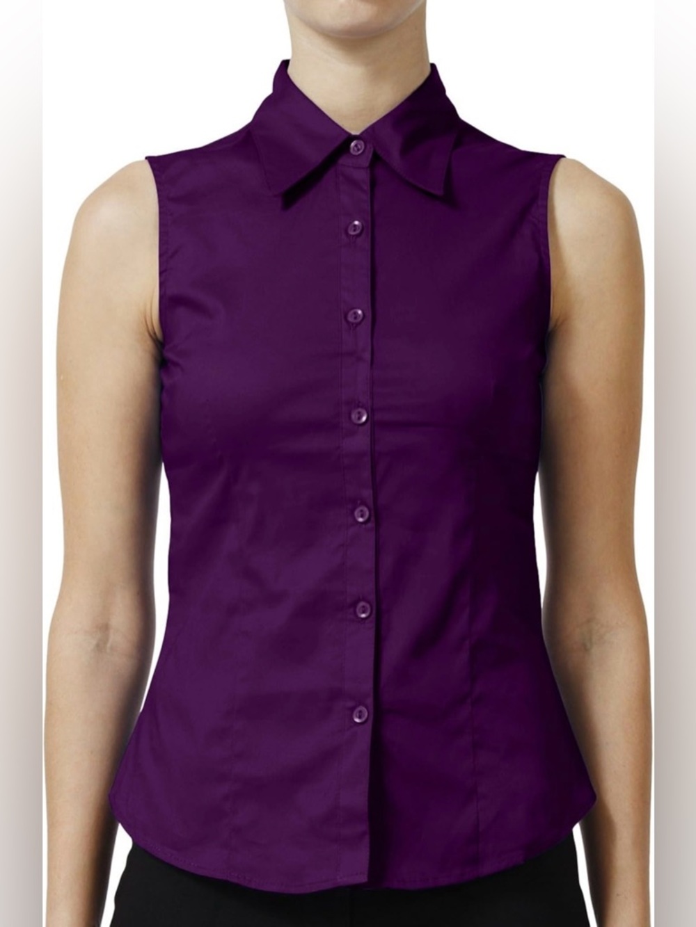 Mojo Dark Purple Sleeveless Button Down Collared Blouse Size Small NWOT